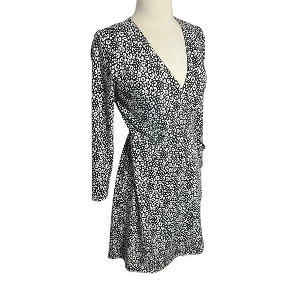 Loft women's 2P black + white leopard print wrap dress office siren business - Picture 2 of 6